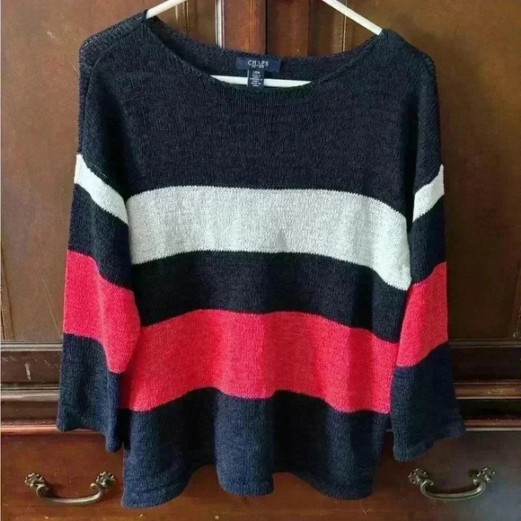 CHAPS sweater sz L navy white and coral - Picture 3 of 3